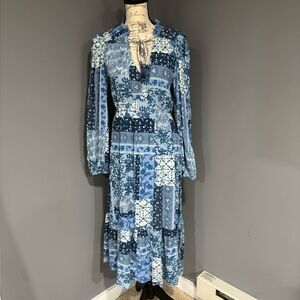 Frye Blue Patchwork Long Sleeve Dress